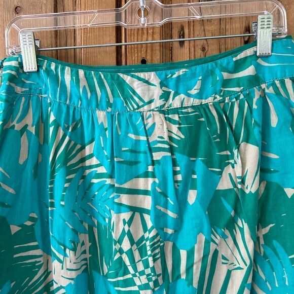 Ann Taylor LOFT Women's Size 2 Blue Green Cream Leaf Palm Print Skirt Lined - Picture 10 of 12